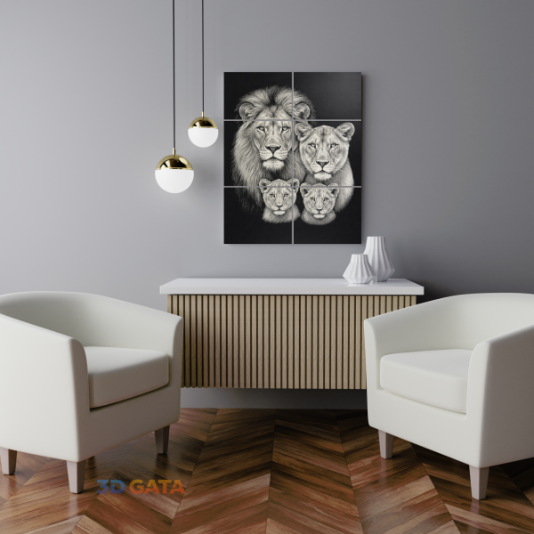 tablou-print-3d-alb-negru-living Tablou decorativ print 3D alb negru în living