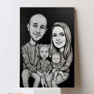 Fotografie 3D personalizată cu portret de familie (patru persoane) pe fundal alb