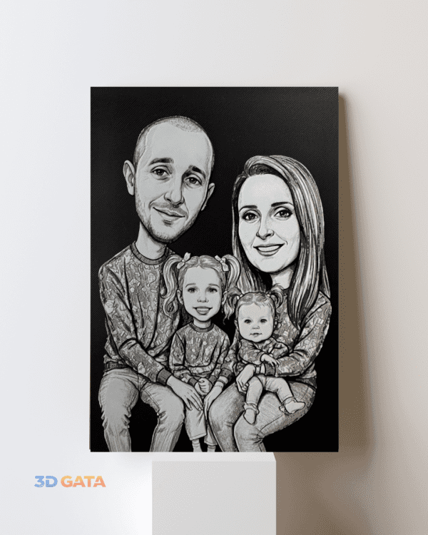 fotografie-3d-personalizata-portret-familie-4-persoane Fotografie 3D personalizată cu portret de familie (patru persoane) pe fundal alb