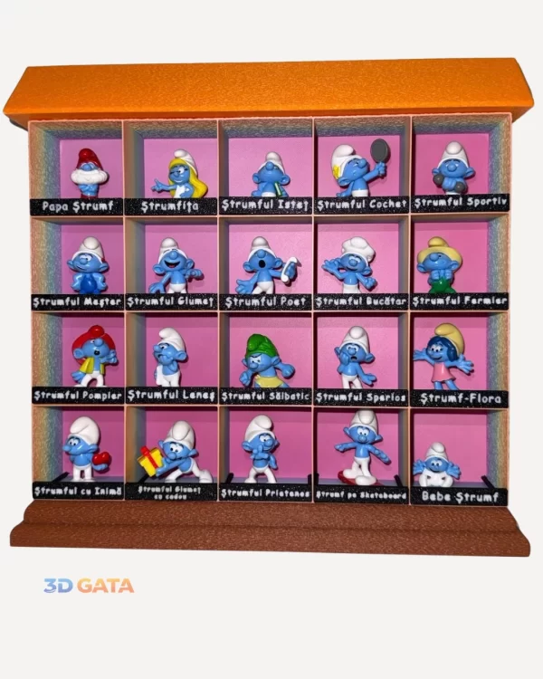 Raft pentru figurine ștrumfi, cadou personalizat pentru copii pasionați de colecții