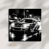 tablou-3d-personalizat-bmw-gtr-e46-ploaie tablou modular personalizat cu BMW GTR E46 în ploaie, peisaj urban noaptea.